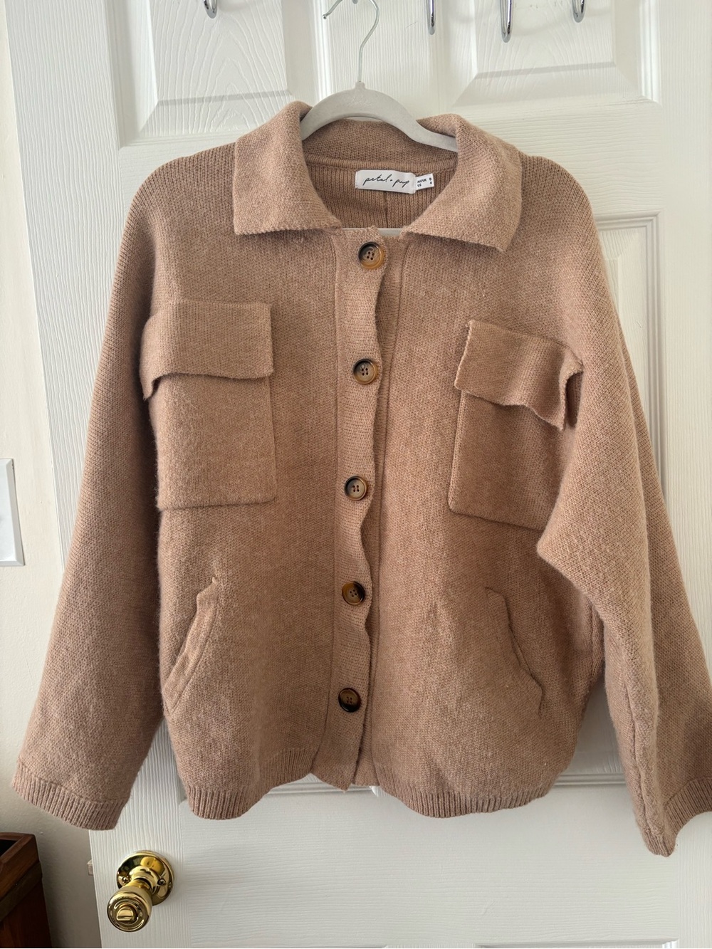 Petal and Pup Pocket-Front Button-Up Jacket - Tan